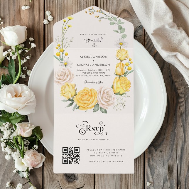 Gul akvarellros blomster & modern typografi (Skapare uppladdad)