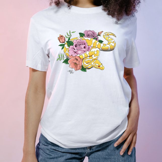 Gul Albino Boll Python Turkosa Rosor T Shirt (Skapare uppladdad)