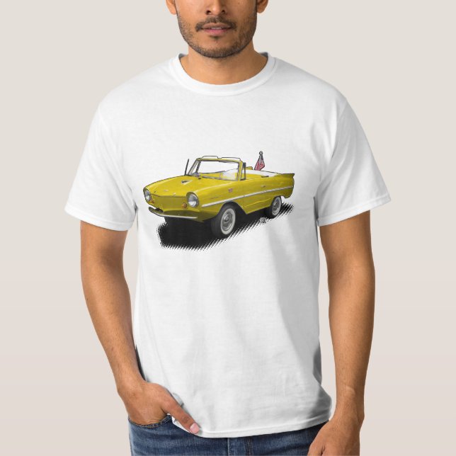 Gul Amphibious cabriolet på vitT-tröja Tee Shirt (Framsida)
