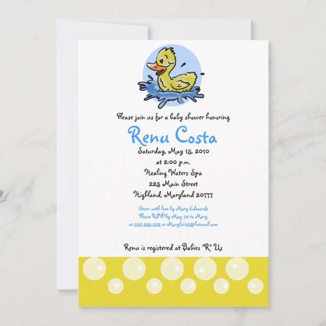 Gul Ank Bebisdopp Inbjudan Just Ducky Yellow Duck  (Framsida)