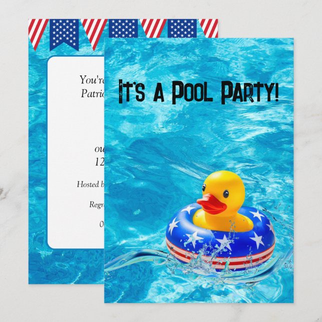 Gul anka för patriotisk poolfest  inbjudningar (Fram/baksida)