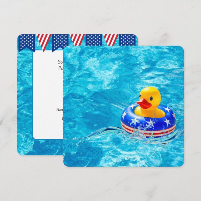 Gul anka för patriotisk poolfest  inbjudningar (Fram/baksida)