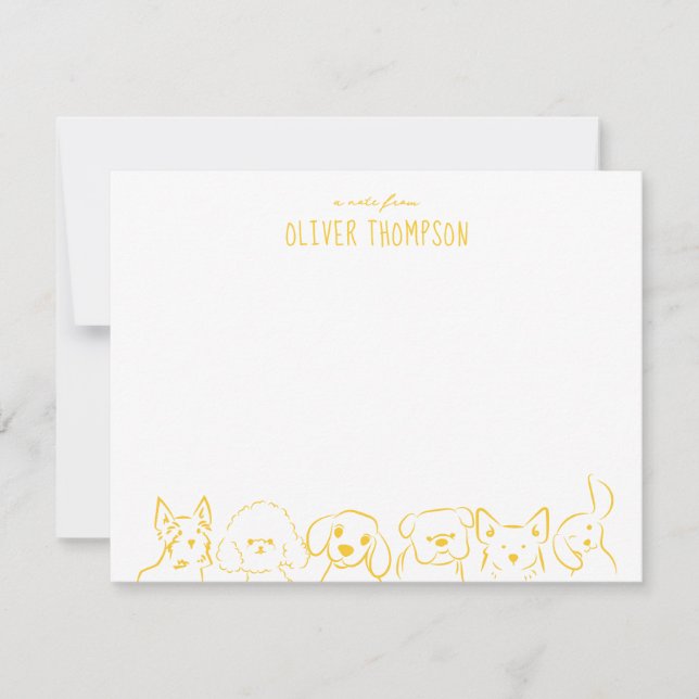 Gul anteckning från söt hund djur skiss kort (Framsida)