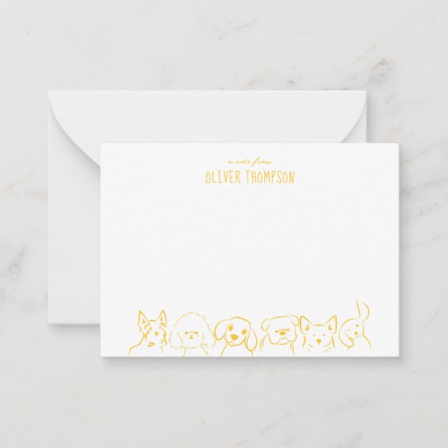 Gul anteckning från söt hund djur skiss kort (Framsida)