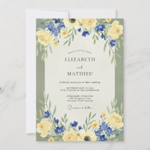 Gul Azure Ranunculus Eucalyptus Bröllop Inbjudningar