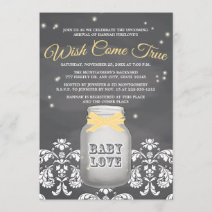 GUL baby shower för burk för svart Inbjudningar
