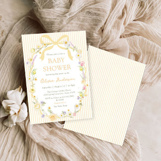 Gul båge blommiga ränder baby shower inbjudan