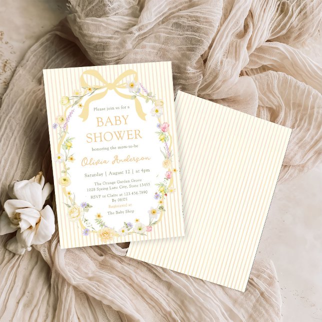Gul båge blommiga ränder baby shower inbjudan (Skapare uppladdad)