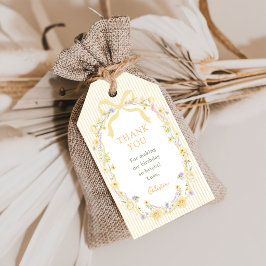 Gul Båge Blommiga Ränder Födelsedag Presentetikett