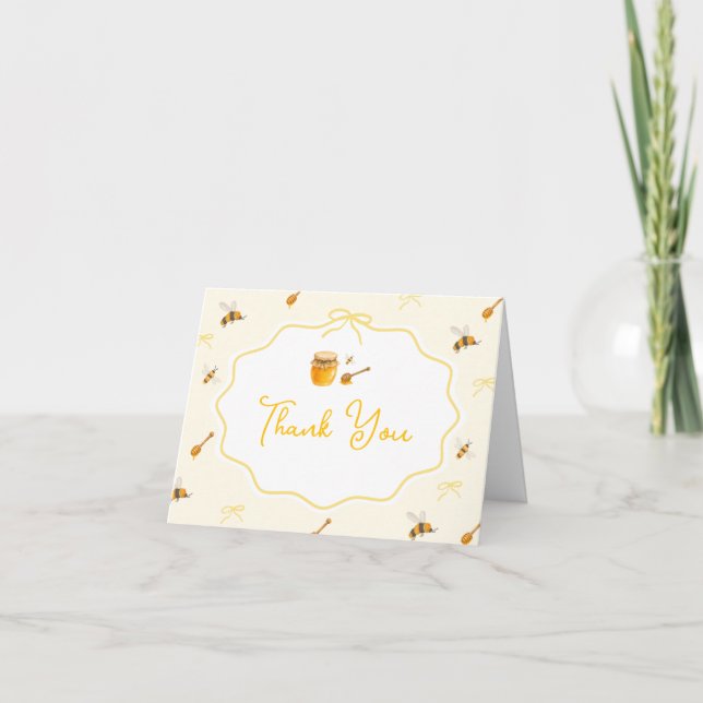 Gul båge söt som honungsbi Baby Shower  Tack Kort (Framsida)