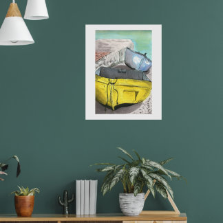 Gul båt Vattenfärgskonst | Kustväggskonst Poster