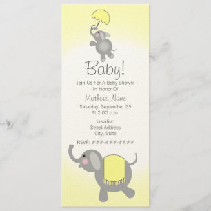 Gul Bebisdopp - Mor & Baby Elefant Inbjudan