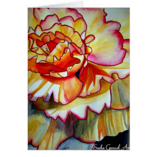 Gul Begonia-blomma akvarell original konst Hälsningskort
