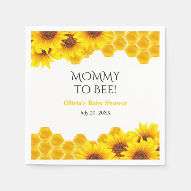 Gul bikakemamma till Bee Baby Shower  Pappersservett (Framsidan)