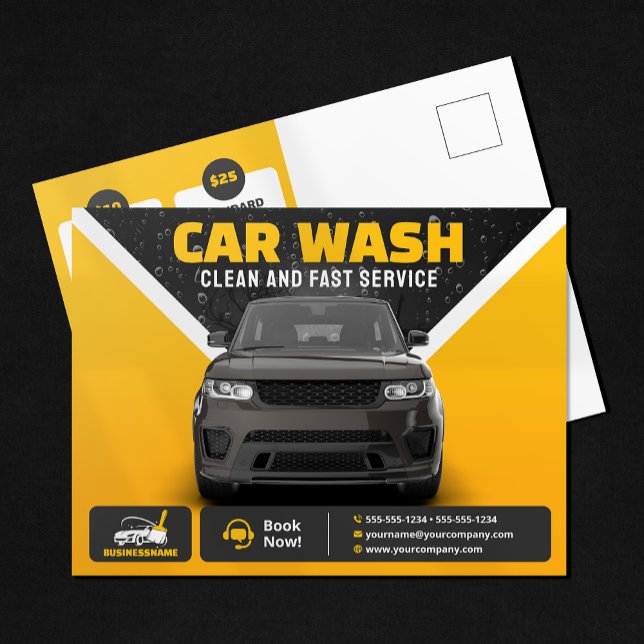 Gul Biltvätt Auto Detailing Mobil Biltvätt Vykort (Skapare uppladdad)