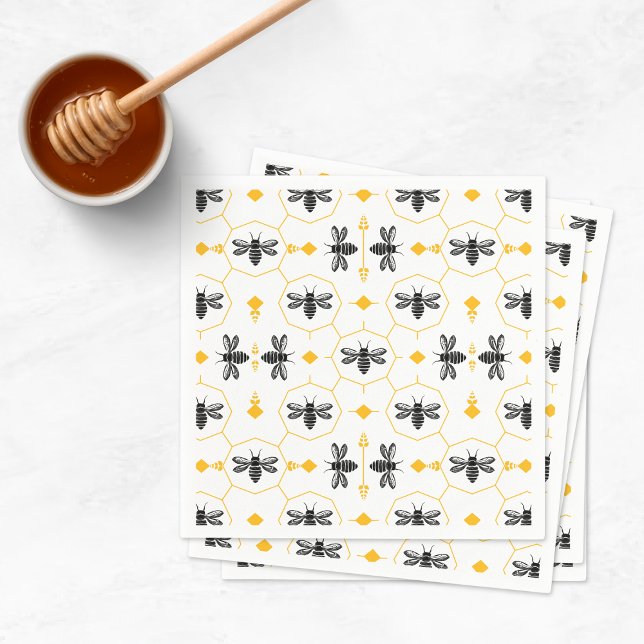 Gul Bina Bikupor Barn Sommar Födelsedagsfest Pappersservett (Yellow Bee Honeycomb Kids Summer Birthday Party Napkins)