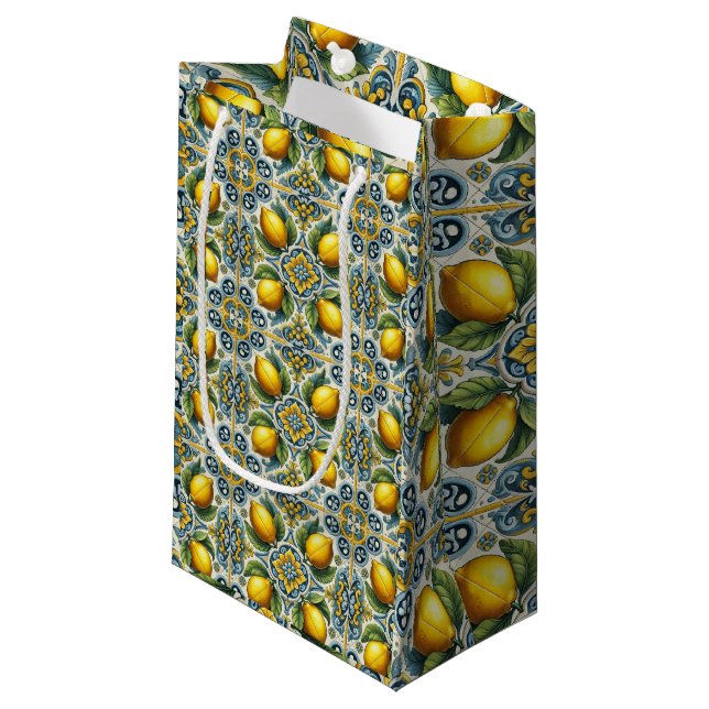 Gul Blå Capri Citron Medelhavet Kakel Bröllop (Framsidan Vinklad)