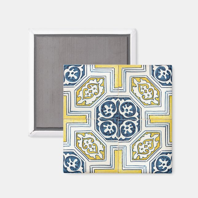 Gul Blå Falsk Geometrisk Kakelkonst Magnet (Front/Back)