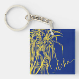 Gul Blå Hau Träd Aloha Square Nyckelring Mini
