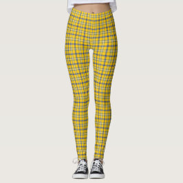 Gul Blå Karo Klassiskt Mönster Retro Leggings