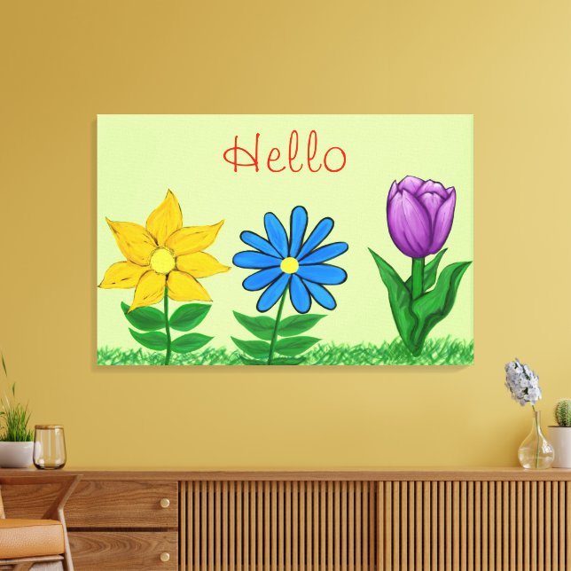 Gul Blå Lila Blommig Trädgård Canvas (Insitu (Vardagsrum))