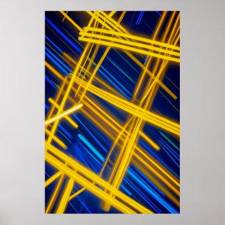 Gul Blå Neon Cyberpunk Abstrakt Ljusspår Poster