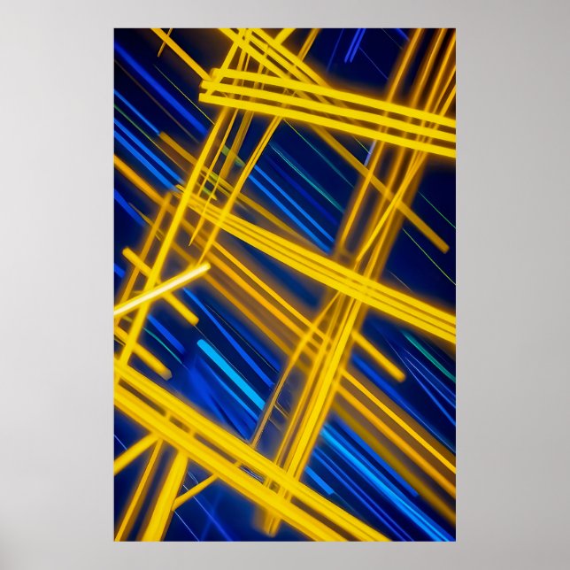 Gul Blå Neon Cyberpunk Abstrakt Ljusspår Poster (Framsidan)