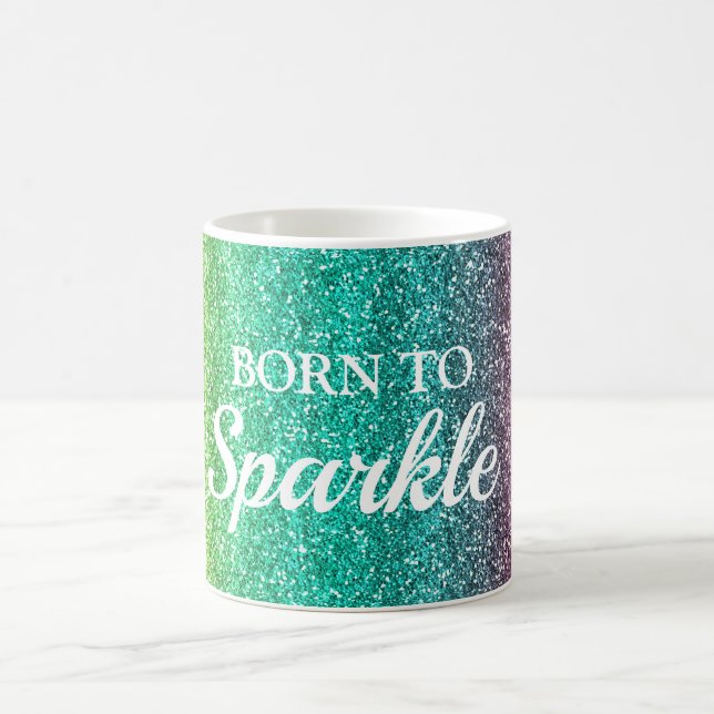 Gul, blå och rosa glitter Born to Sparkle Kaffemugg (Center)
