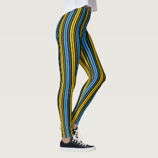 Gul blå och svart vertikalt randigt mönster leggings