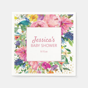 Gul Blå Rosa Baby Shower Guld Glitter Vit Pappersservett