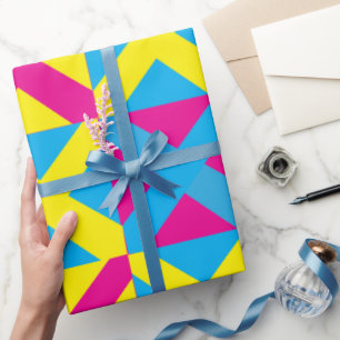 Gul Blå Rosa Fyrkantigt Geometriskt Mönster Presentpapper