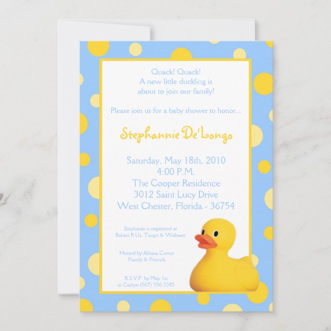gul blå Rubber Ducky inbjudan för baby shower 5x7 (Framsida)
