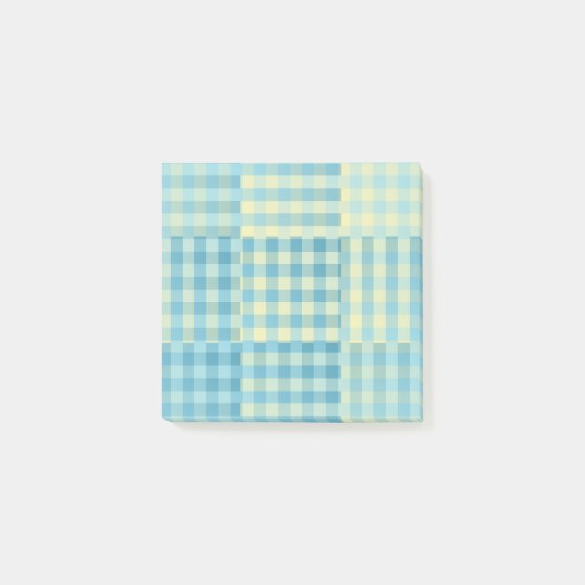 Gul Blå Rutig Lapptekniksmönster Post-it Block (Framsida)