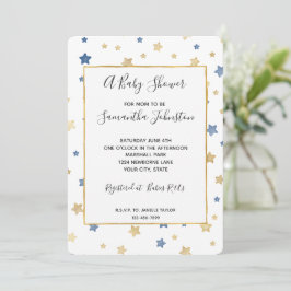 Gul Blå Stjärnor Baby Shower Inbjudningar