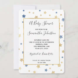 Gul Blå Stjärnor Baby Shower Inbjudningar