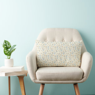 Gul Blå Vintage Vildblommamönster Lumbarkudde