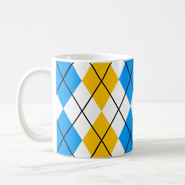 Gul Blå Vit Argyle Diamant Design  Kaffemugg (Vänster)