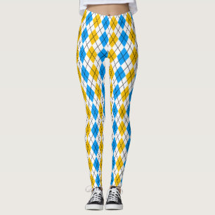 Gul Blå Vit Argyle Diamant Design Leggings