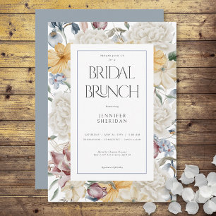 Gul Blå & Vit Blommig Vit Bröllopsbrunch Inbjudningar