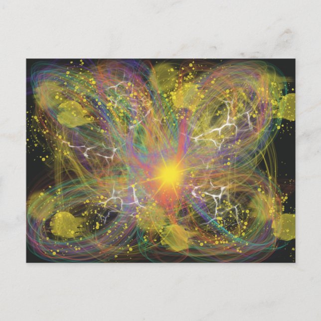 Gul blixt Starburst Fantasy Abstrakt Konst Vykort (Framsida)