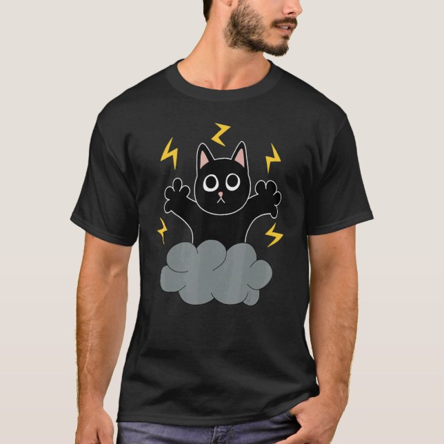 Gul Blixt Svart Katt T Shirt (Framsida)