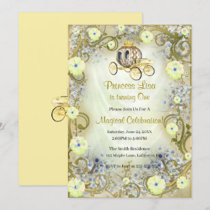 Gul blom- 1st födelsedag för Princess Tjusa Inbjudningar