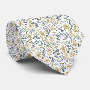 Gul blom- och bladsmönster chic bröllop slips