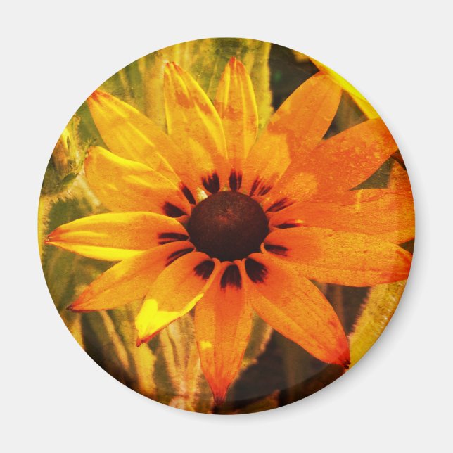 Gul blomfoto rund magnet (Framsidan)