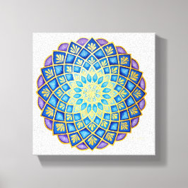 Gul Blomma Blå Lila Mandala Canvastryck