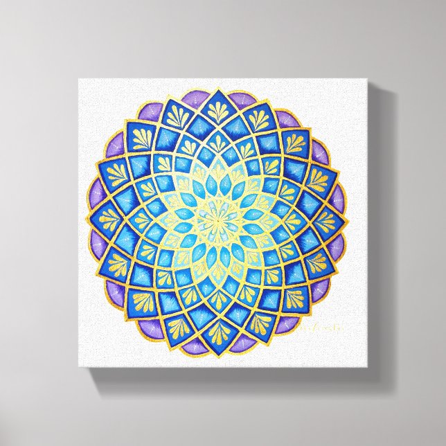 Gul Blomma Blå Lila Mandala Canvastryck (Framsida)