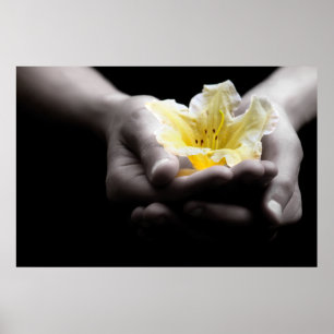 Gul blomma i händer poster