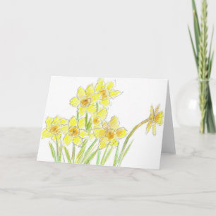 Gul blomma Notecard för vårpåskliljavattenfärg Kort