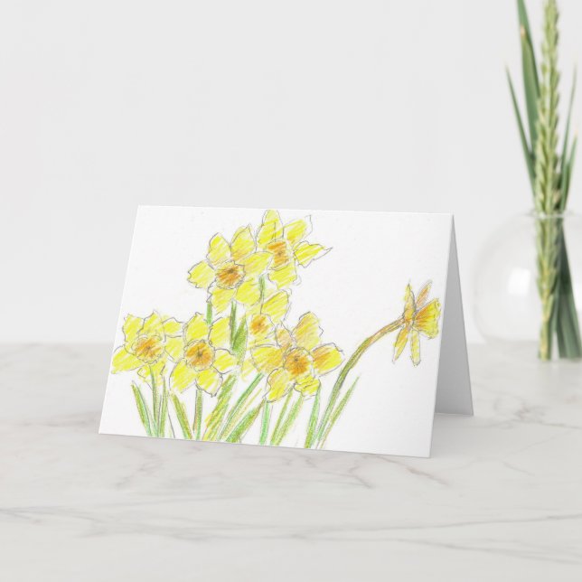 Gul blomma Notecard för vårpåskliljavattenfärg Kort (Framsida)