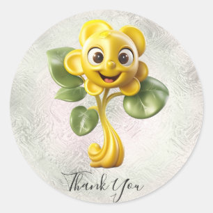 Gul blomma tack-sticker runt klistermärke